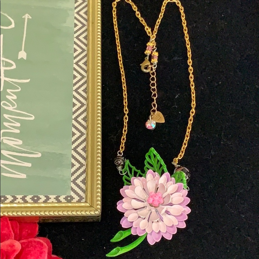 ⭐️Adorned Crown artisan assemblage dahlia enamel flower necklace